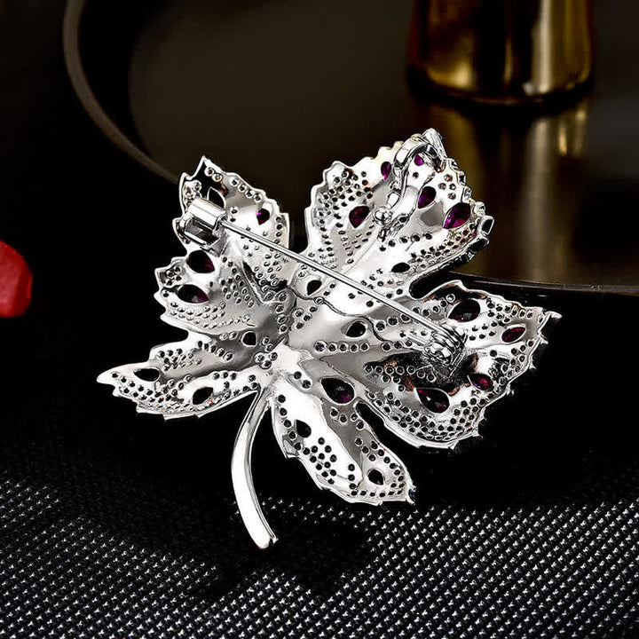 Women's Maple Leaf Pink & White Crystal Brooch