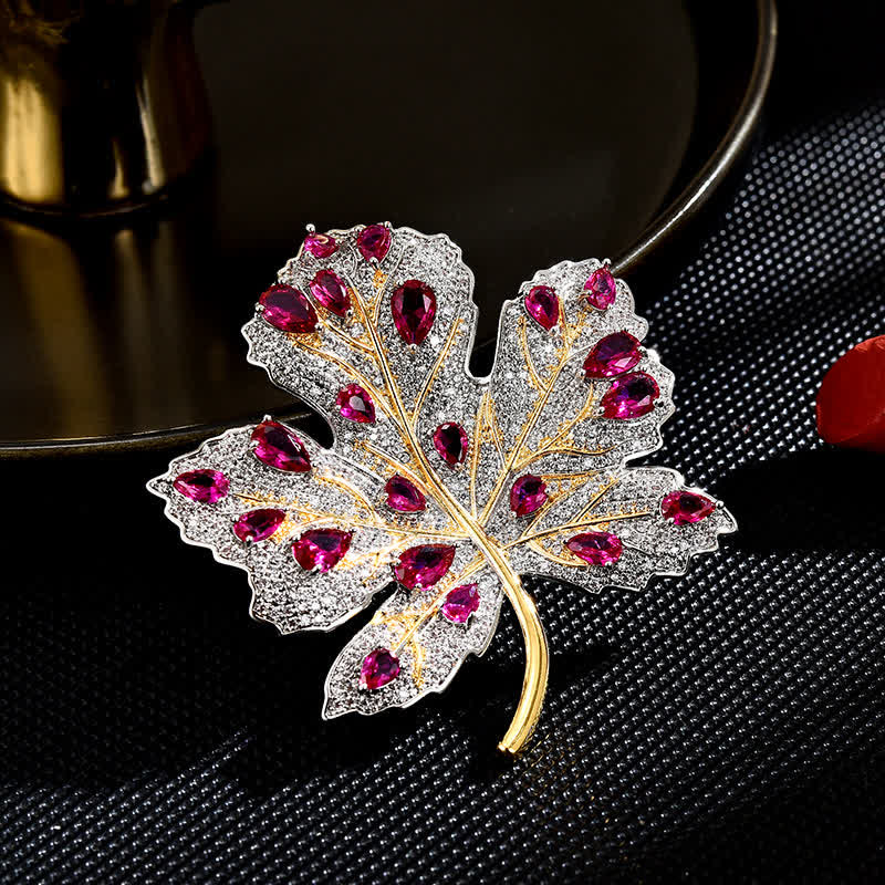 Women's Maple Leaf Pink & White Crystal Brooch - Pink & White - image 0
