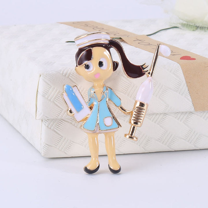 Cartoon Nurse Medical Nurse Gift Enamel Brooch - Blue - image 7