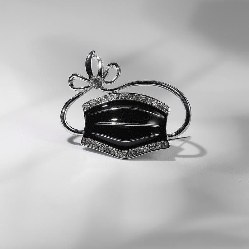 Nurse Doctor Crystal Mouth Mask Shape Nurse Gift Enamel Brooch - Black - image 1