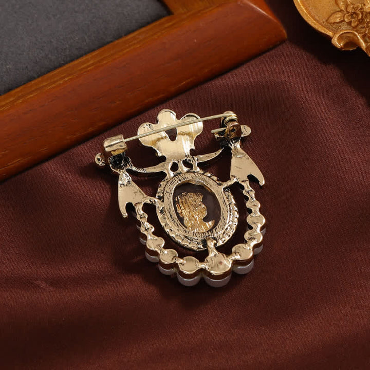 Women's Vintage Lady Face Court Style Pearl Brooch - image 2
