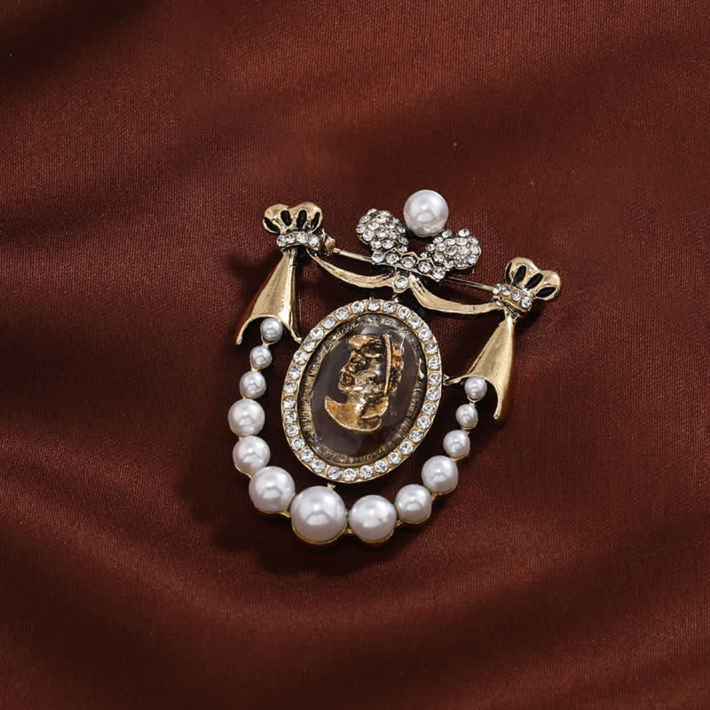 Women's Vintage Lady Face Court Style Pearl Brooch - image 3