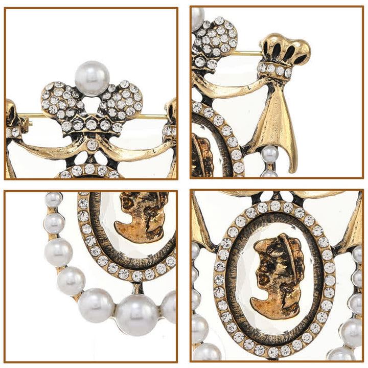 Women's Vintage Lady Face Court Style Pearl Brooch