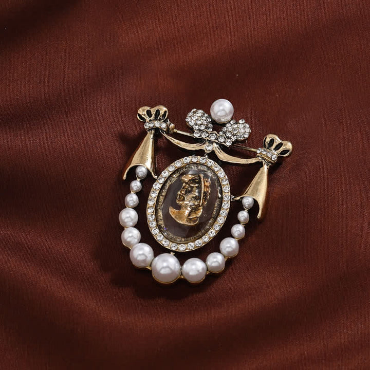 Women's Vintage Lady Face Court Style Pearl Brooch - image 3