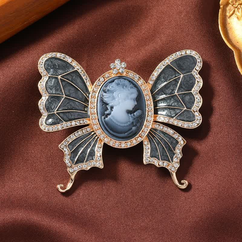 Women's Antique Victorian Style Butturfly Lady Cameo Brooch - Gray - image 0