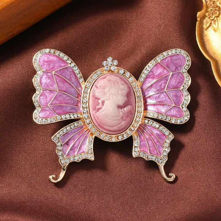 Women's Antique Victorian Style Butturfly Lady Cameo Brooch - Pink - image 3
