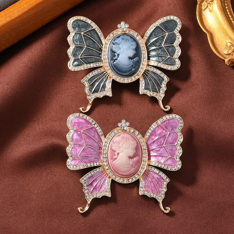 Women's Antique Victorian Style Butturfly Lady Cameo Brooch - image 1