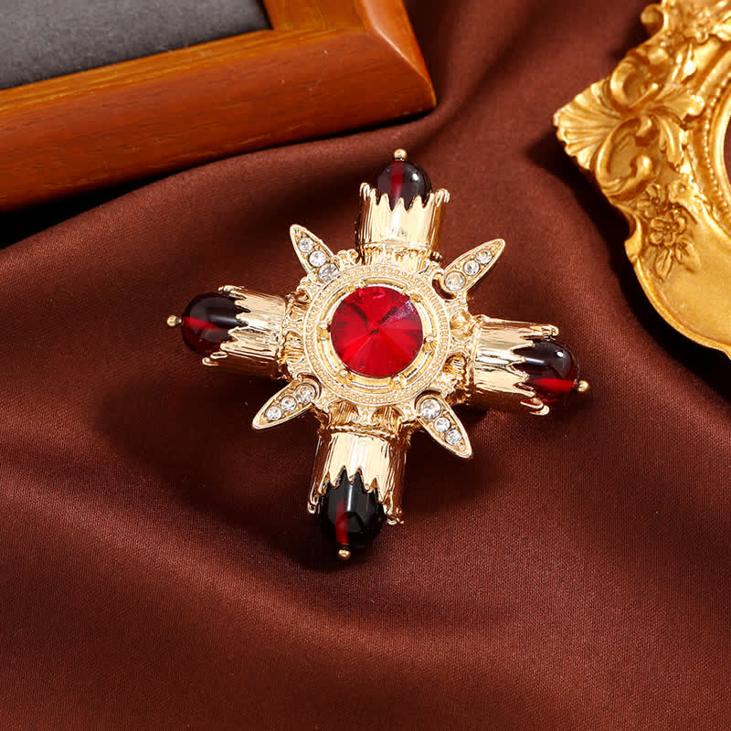 Women's Baroque Style Rhinestone Geometric Square Brooch - Magic Flame Cross - image 3