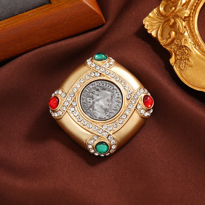 Women's Baroque Style Rhinestone Geometric Square Brooch - Magic Box - image 0