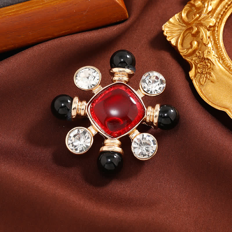 Women's Baroque Style Rhinestone Geometric Square Brooch - Red Square - image 4