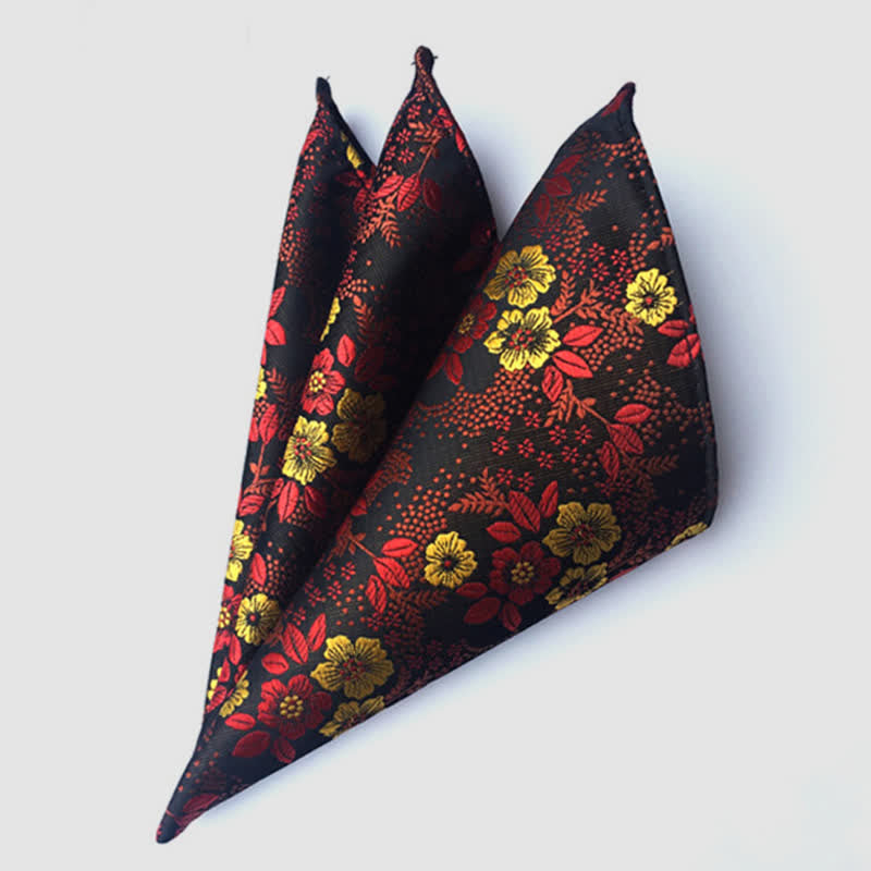 Men's Colorful Paisley Flowers Wedding Pocket Square - Black - image 7