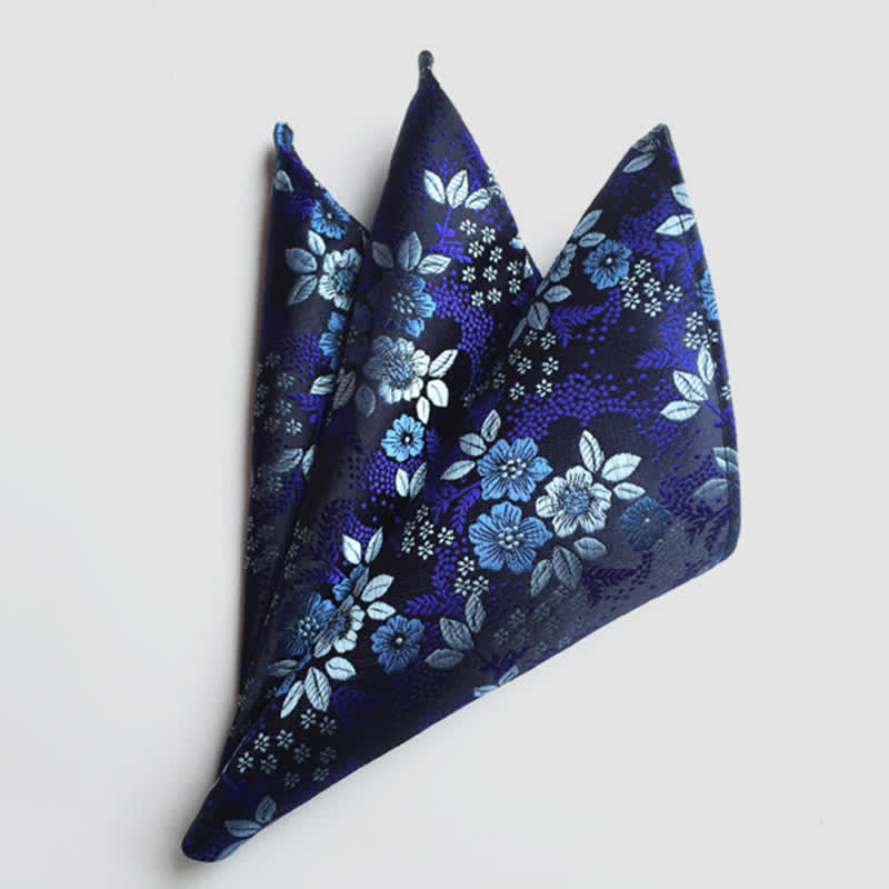 Men's Colorful Paisley Flowers Wedding Pocket Square - Navy - image 2