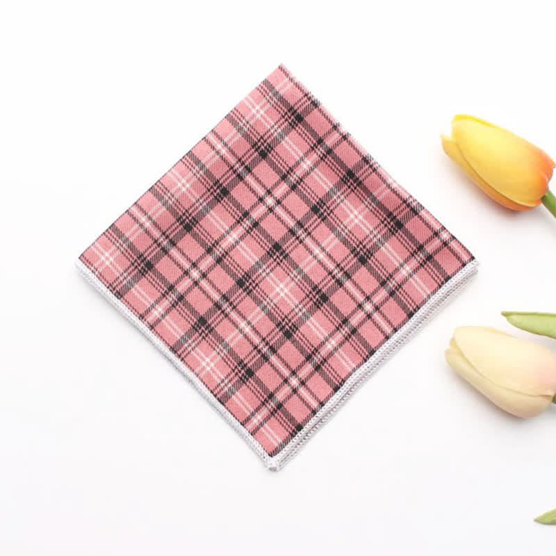 Men's Simple Checked Cotton Pocket Square - Pink - image 10