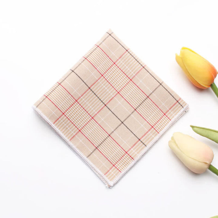 Men's Simple Checked Cotton Pocket Square - Beige - image 2