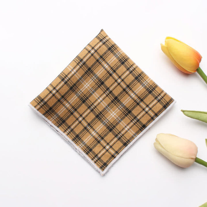 Men's Simple Checked Cotton Pocket Square - Goldenrod - image 8
