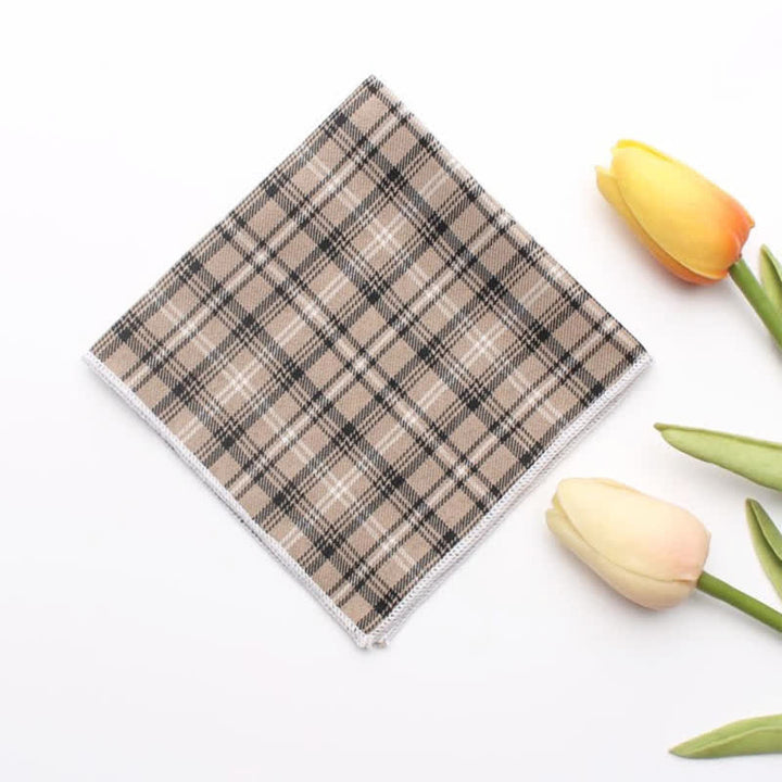 Men's Simple Checked Cotton Pocket Square - DarkKhaki - image 9