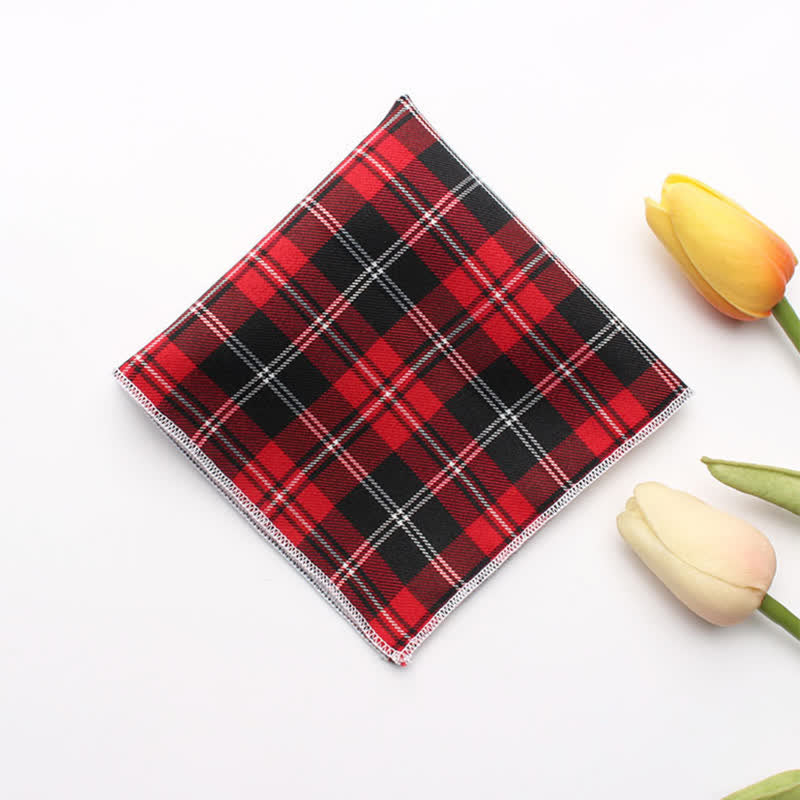 Men's Simple Checked Cotton Pocket Square - Red & Black - image 7