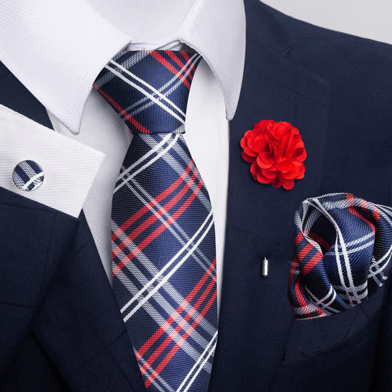 4Pcs Men's Classic Formal Pocket Squares Necktie Set