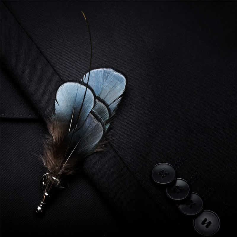 Dark Blue Luxury Natural Feather Bow Tie with Lapel Pin - image 3
