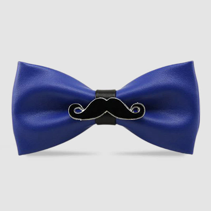 Men's Metal Mustache Leather Bow Tie