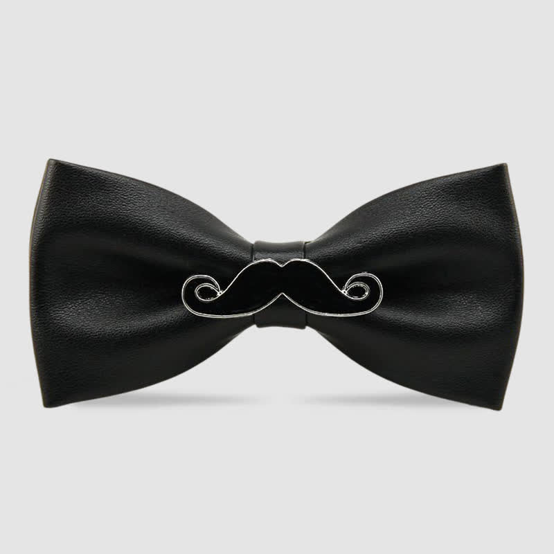 Men's Metal Mustache Leather Bow Tie - Black & Silver - image 0
