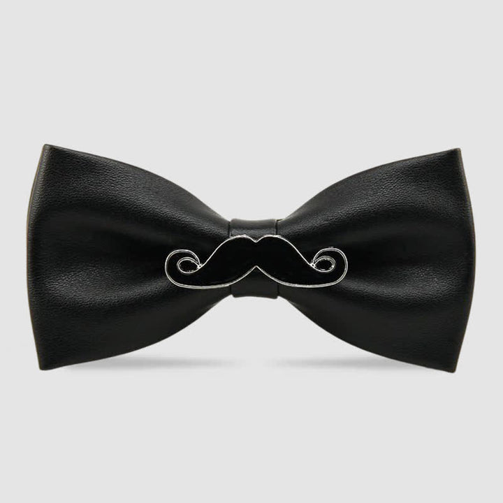 Men's Metal Mustache Leather Bow Tie - Black & Silver - image 0