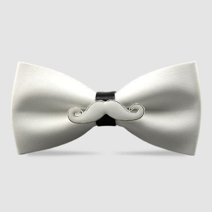 Men's Metal Mustache Leather Bow Tie - White - image 13
