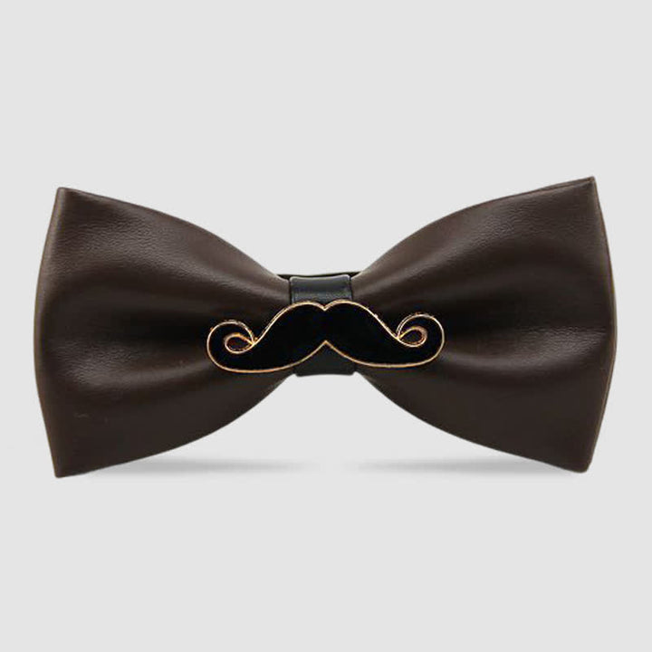 Men's Metal Mustache Leather Bow Tie