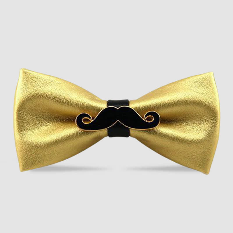 Men's Metal Mustache Leather Bow Tie