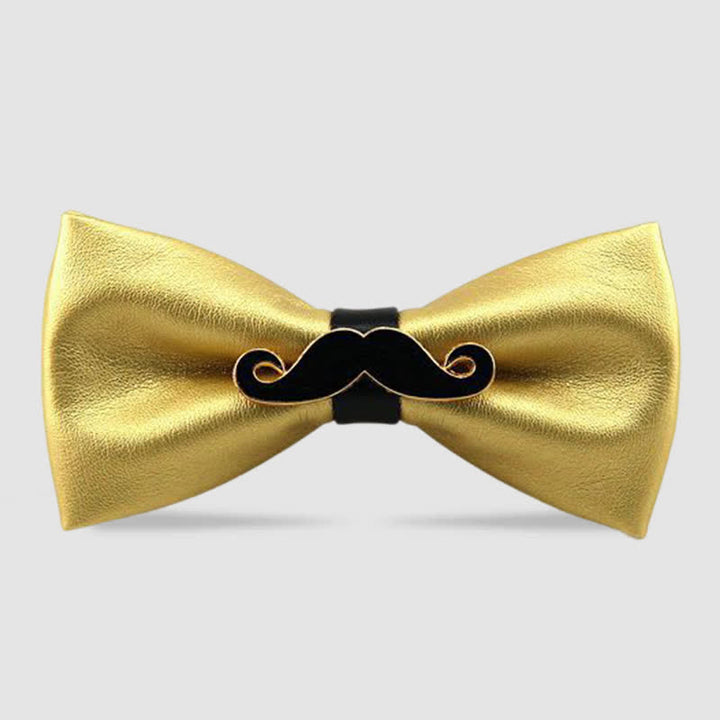 Men's Metal Mustache Leather Bow Tie - Gold - image 6