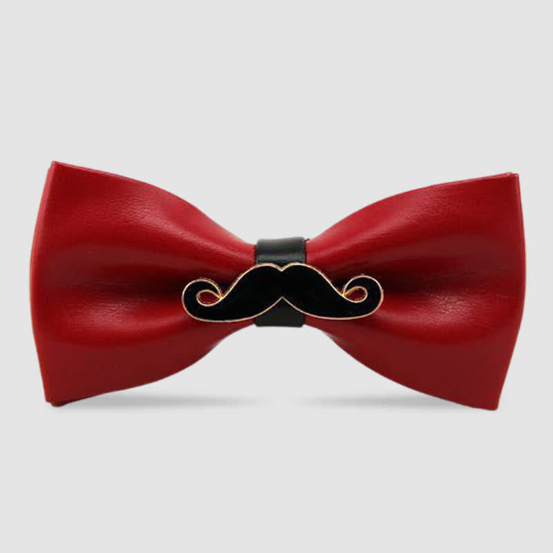 Men's Metal Mustache Leather Bow Tie