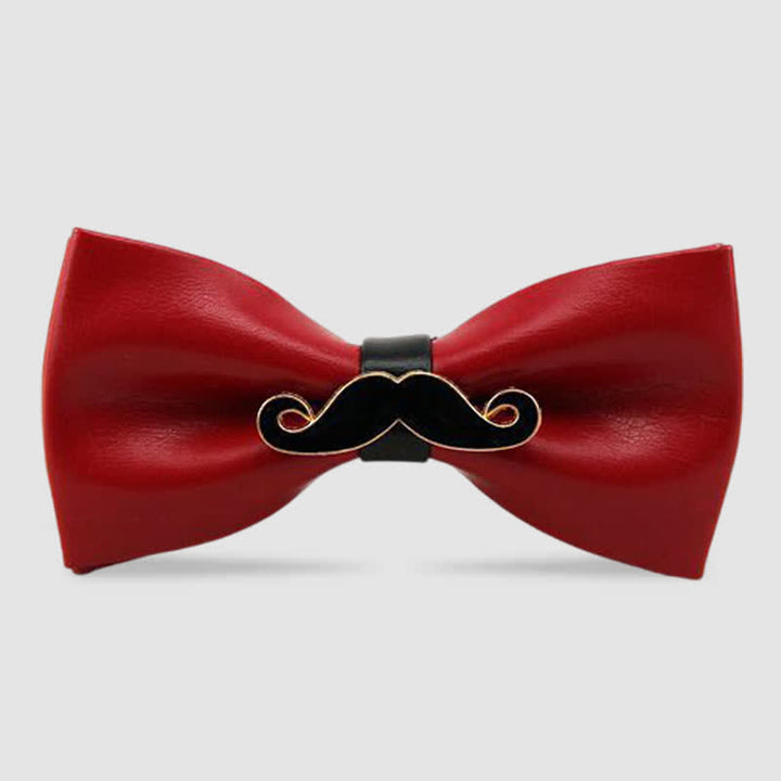 Men's Metal Mustache Leather Bow Tie
