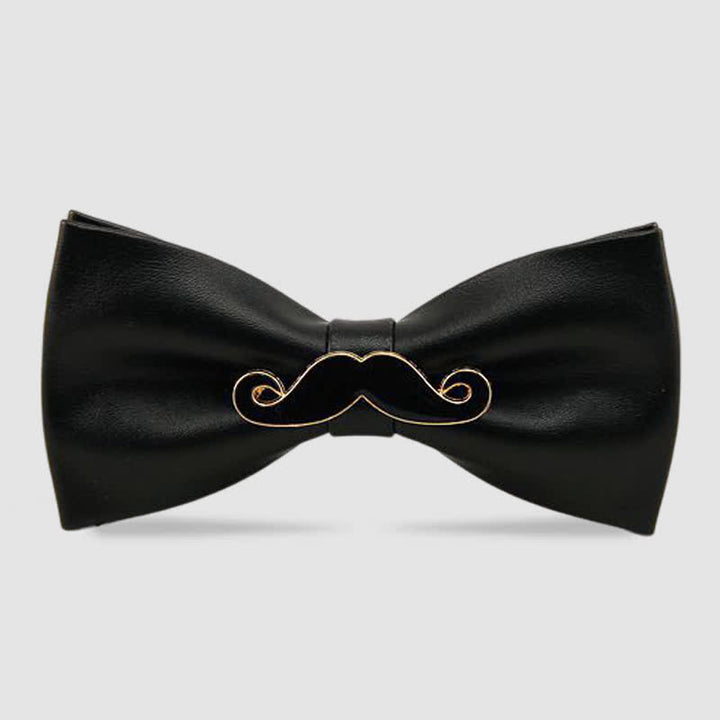Men's Metal Mustache Leather Bow Tie - Black & Gold - image 4