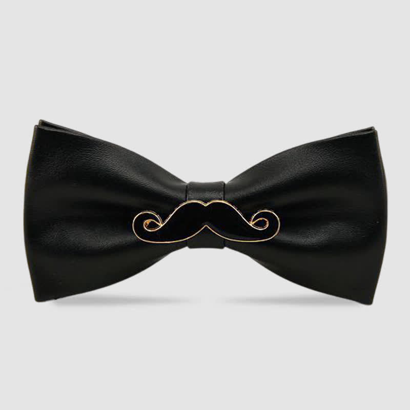 Men's Metal Mustache Leather Bow Tie - Black & Gold - image 4