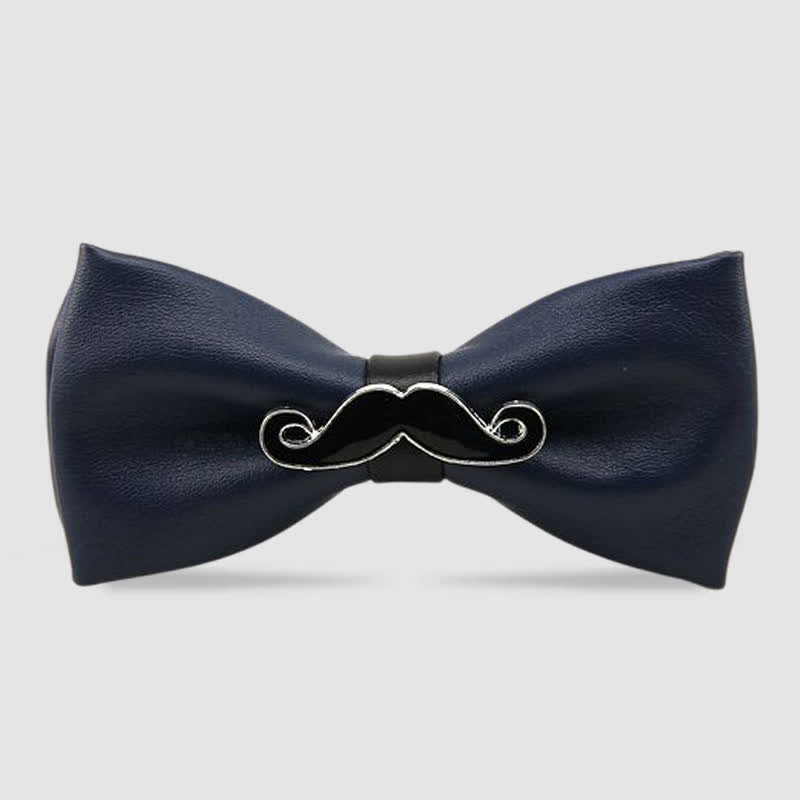 Men's Metal Mustache Leather Bow Tie