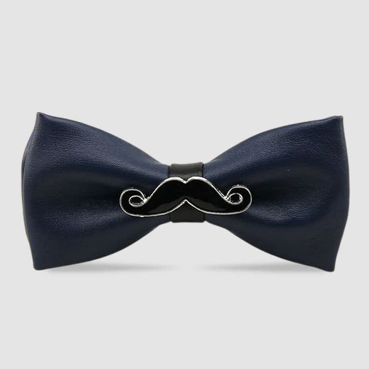 Men's Metal Mustache Leather Bow Tie