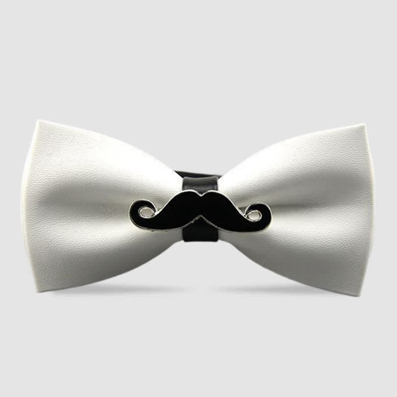 Men's Metal Mustache Leather Bow Tie - White & Black - image 12