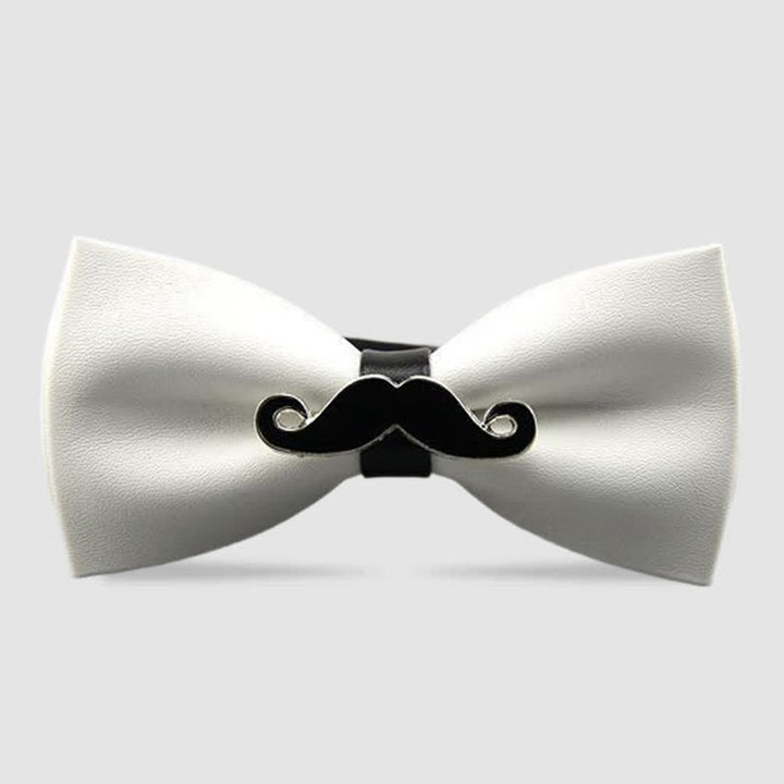 Men's Metal Mustache Leather Bow Tie - White & Black - image 12