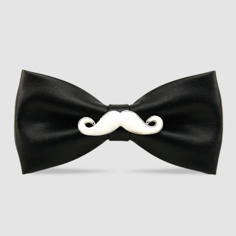 Men's Metal Mustache Leather Bow Tie