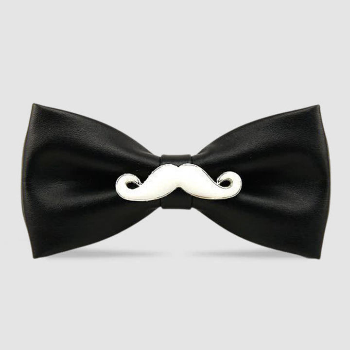 Men's Metal Mustache Leather Bow Tie