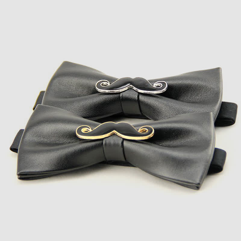 Men's Metal Mustache Leather Bow Tie