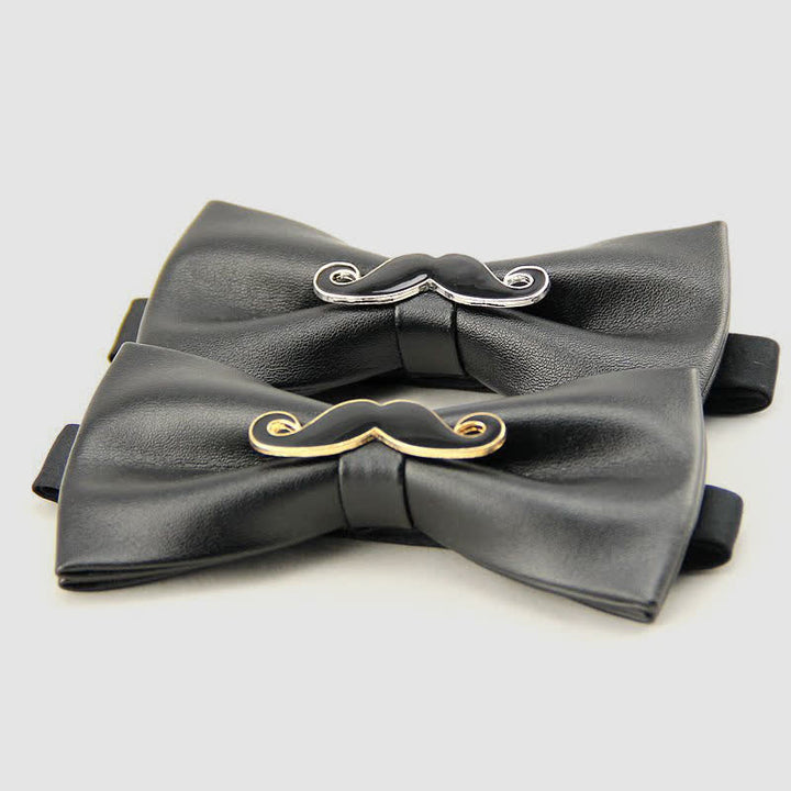 Men's Metal Mustache Leather Bow Tie
