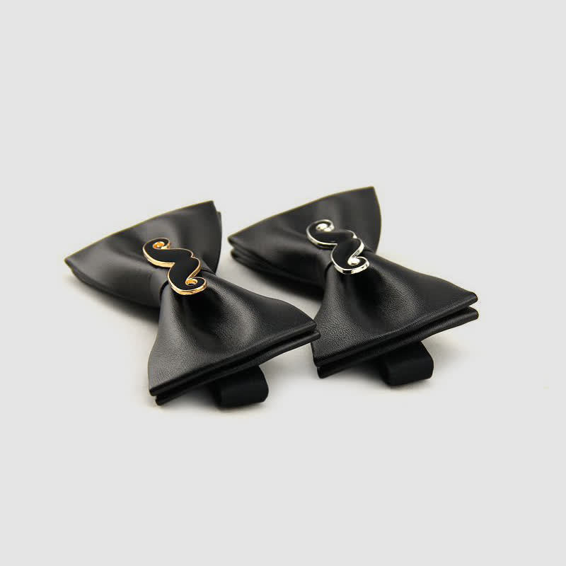 Men's Metal Mustache Leather Bow Tie