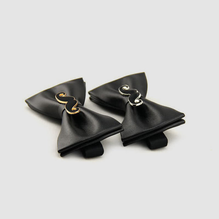 Men's Metal Mustache Leather Bow Tie