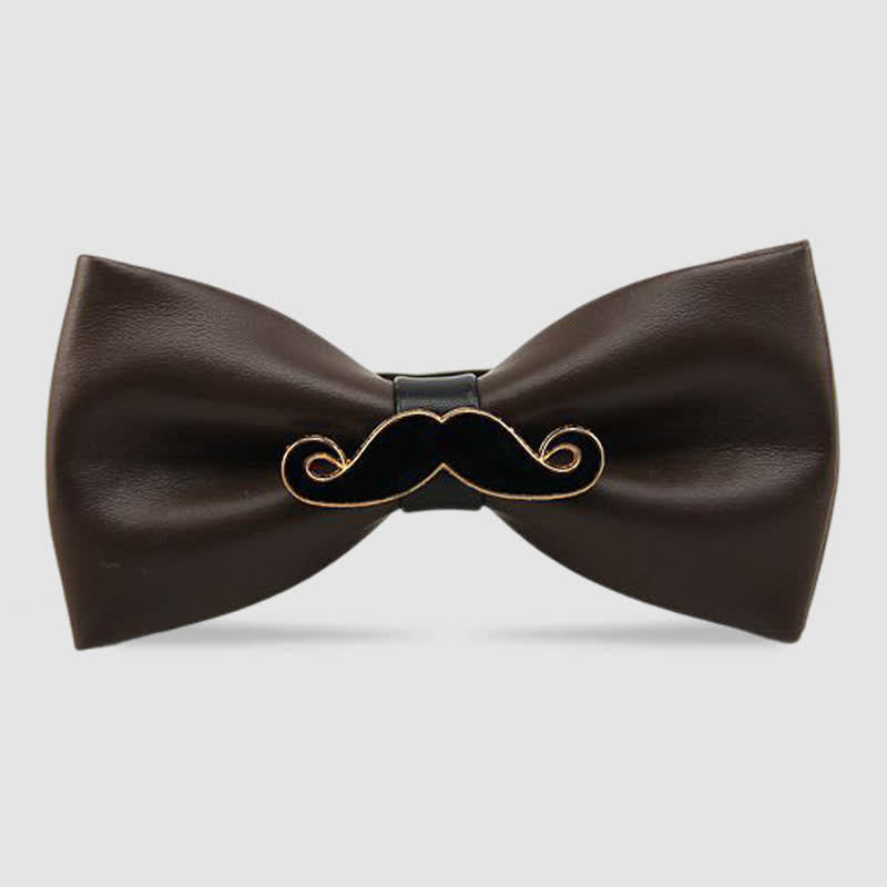 Men's Metal Mustache Leather Bow Tie - Coffee - image 9