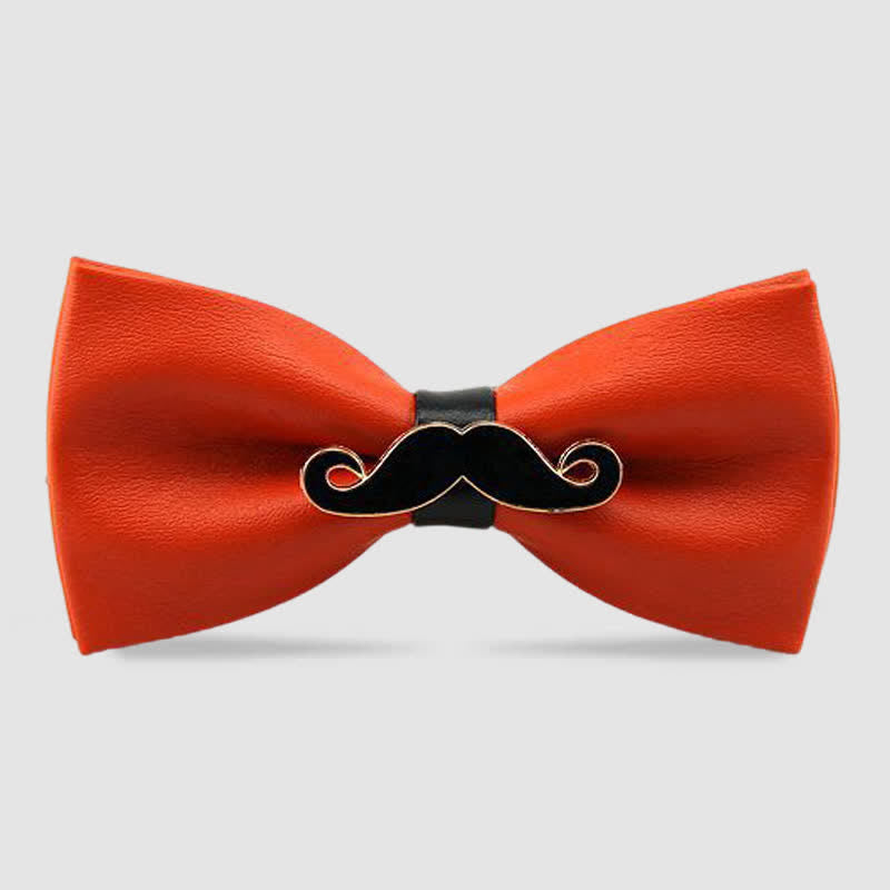 Men's Metal Mustache Leather Bow Tie