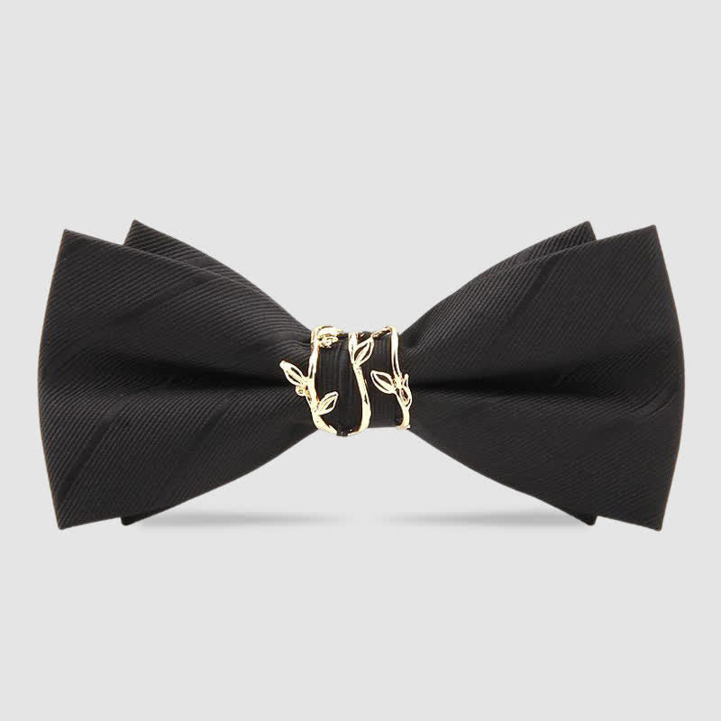 Men's Luxury Golden Vine Leaf Twill Bow Tie - Black - image 0