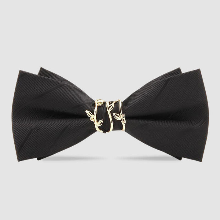 Men's Luxury Golden Vine Leaf Twill Bow Tie - Black - image 0