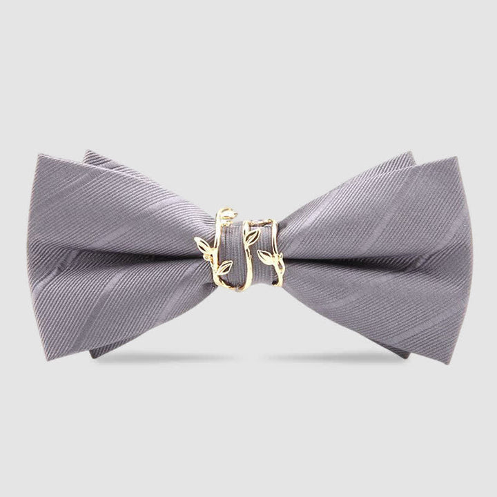 Men's Luxury Golden Vine Leaf Twill Bow Tie - Gray - image 6