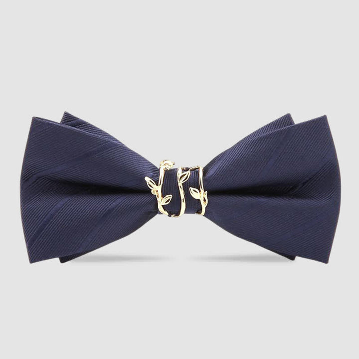 Men's Luxury Golden Vine Leaf Twill Bow Tie - Navy - image 3